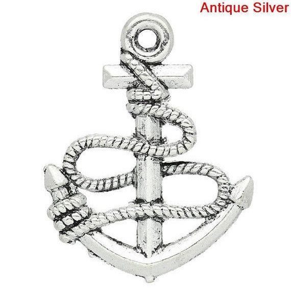 12  Silver Tone Small ANCHOR ROPE Charms Pendants, 24mm x 19mm, chs1151