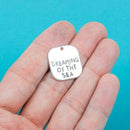 10 Stamped Silver Metal Square Charm Pendants, DREAMING of the SEA, 20mm x 19mm . Chs0176