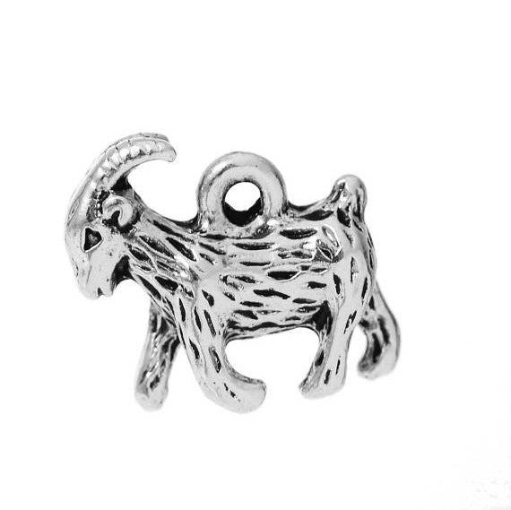 10 Silver GOAT Charm Pendants, billy goat charms, 13x13mm, chs2334