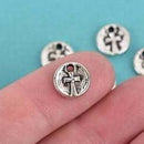 10 Silver CROSS Dot Charms, relic charms, round coin charms, 10mm, chs2967