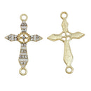 5 WHITE Enamel and Light Gold Plated FANCY Cross with Rhinestones Connector Charms, chg0379