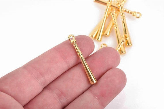 10 Gold Plated BASEBALL BAT Charms, 35mm, chs2993a