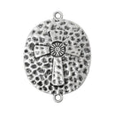 Silver OVAL CROSS Hammered Connector Link Charms, 2 pieces, Large Antique Silver, 2-1/8" long chs1786