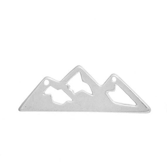 10 Silver Plated Hollow MOUNTAIN PEAKS RANGE adventure charms, two-hole connector charm pendants, camping, landscape, skiing, chs2803