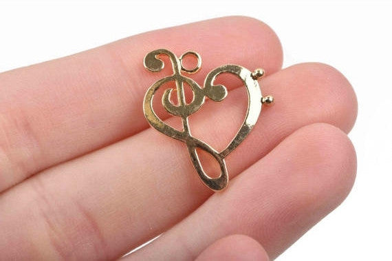 5 Gold MUSIC NOTE Charms, Treble Clef and Bass Clef, 25x20mm, chs2877