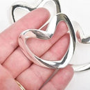 2 Large Silver Sideways HEART Connector Links, 50x44mm, (2" wide) chs2829