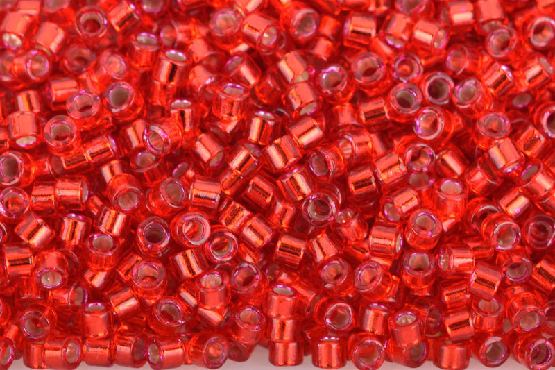 Size 11/0 Miyuki Delica Seed Beads, Silver Lined Red, Color DB602, 7.2 grams, bsd0061