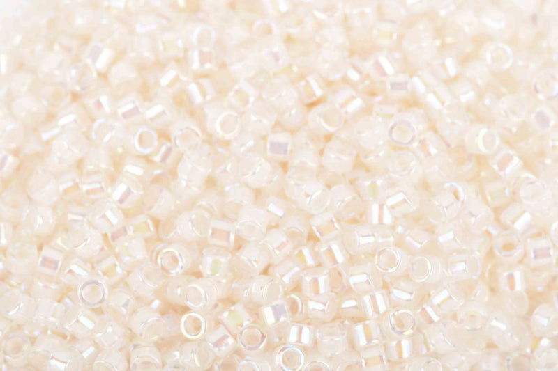 Size 11/0 Miyuki Delica Seed Beads, Off White AB, Color DB052, 7.2 grams, bsd0064