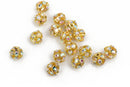 10 pc Gold Plated Crystal Disco Ball Spacer Beads Fireball, 8mm  Aurora Borealis AB Finish, bme0408