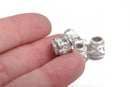 11x9mm Barrel Beads, Micro pave' hand-set crystals with Cubic Zirconia Stones, Large Hole, BRIGHT SILVER, chs2830