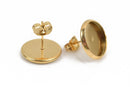 10 (5 pairs) gold stainless steel cabochon bezel setting earring post components, fits 10mm round inside bezel, fin0668