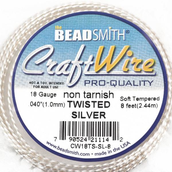 18 gauge TWISTED SILVER Craft Wire, Tarnish Resistant Craft Wire, wire wrapping, copper wire with silver plating, 2.7 yards (8 feet) wir0061