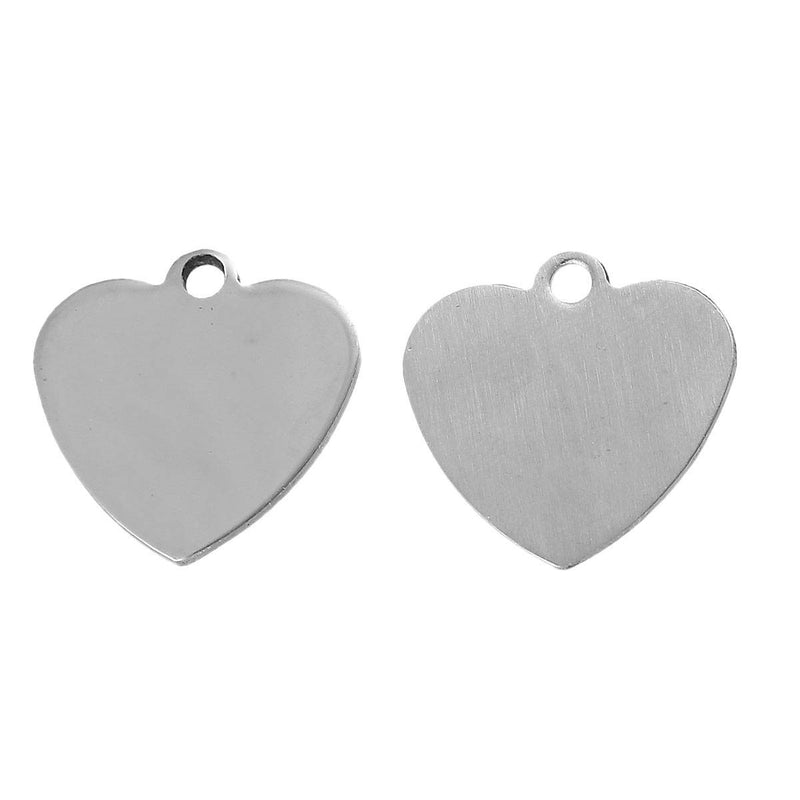 5 Silver Stainless Steel Metal Stamping Blanks Charms (20mm x 20mm, 3/4"), HEART Tags, 17 gauge, msb0443