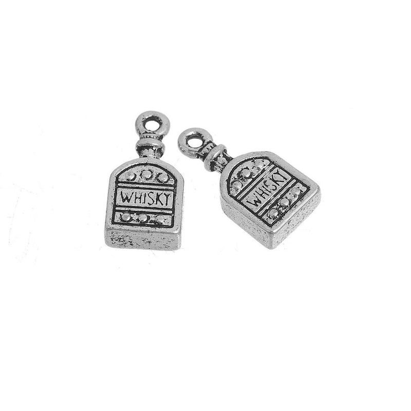 5 Silver WHISKEY Charms, silver oxidized metal charms, 19x9mm, 3/4" long chs3002