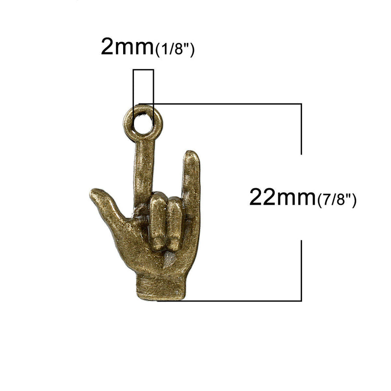 10 Bronze I LOVE You Hand Sign for Sign Language, Charm Pendants chs3003