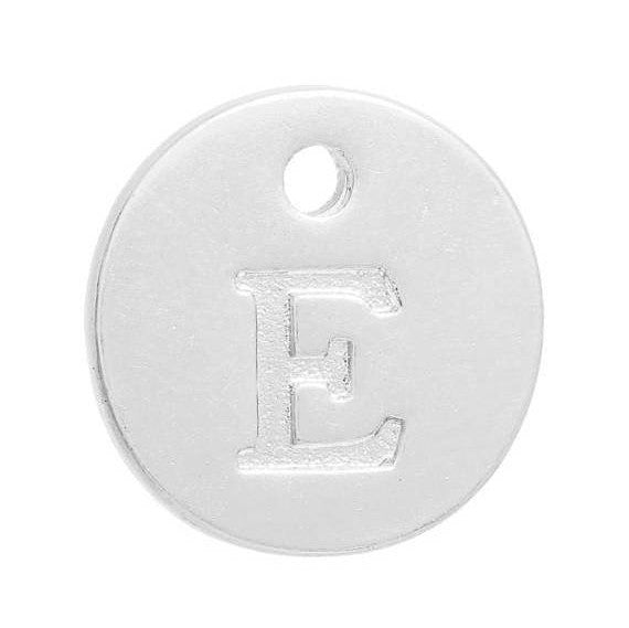 10 Letter E Alphabet Charms Silver Plated Monogram, double sided round disc letter charms, dot charms, 12mm, (1/2") chs3000