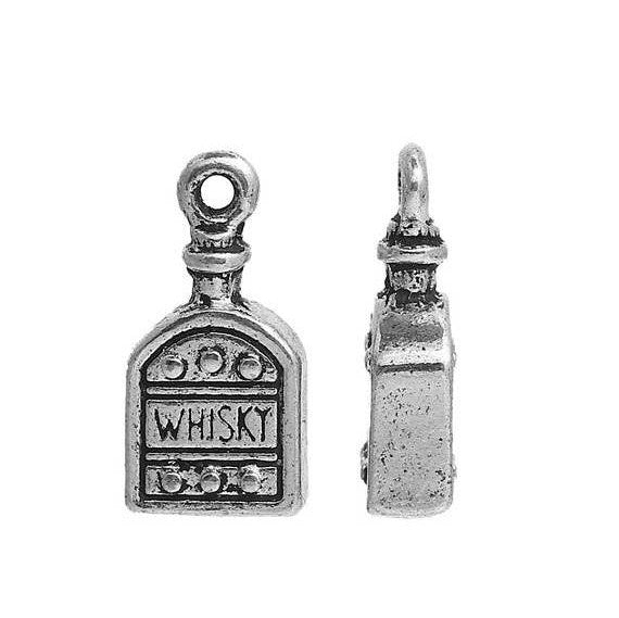 5 Silver WHISKEY Charms, silver oxidized metal charms, 19x9mm, 3/4" long chs3002