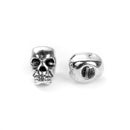 10 Silver Metal SKULL Beads, Large Hole, drilled top to bottom, great for leather cord, 12mm, bme0412a