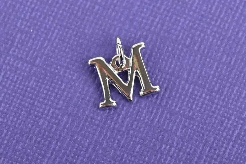 4 MU Letter Silver Plated Charms, Greek Letter M Mu, Sorority Sister Charms, Silver Plated Pendant, 1/2" tall with jump ring, chs3014