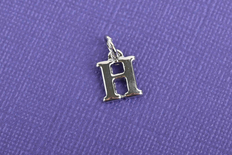 4 ETA H Letter Silver Plated Charms, Greek Letter Heta Eta H, Sorority Sister Charms, Silver Plated, 1/2" tall with jump ring, chs3016