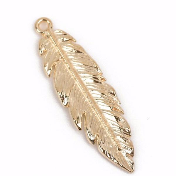 10 Gold FEATHER Charms, LIGHT Gold metal charms, gold feather pendants, 41x12mm, 1-5/8" long chg0581