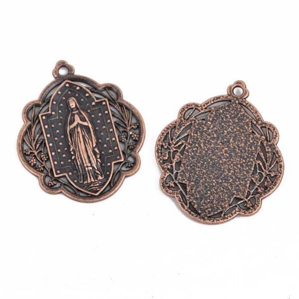 5 Copper Relic Charm Pendants, religious medal coin charms, Copper plated metal, 34x29mm, chc0078