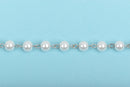 1 yard White Pearl Rosary Chain, silver links, 8mm round glass pearl beads, fch0240a