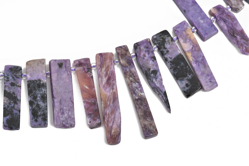 RUSSIAN CHAROITE Stick Beads, Gemstone Beads, purple, black, white, full strand, 5/8" to 1-3/4" 38-42 beads grc0003