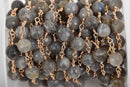 1 yard LABRADORITE GEMSTONE Rosary Chain, light gold links, 8mm round faceted gemstone beads, fch0578a