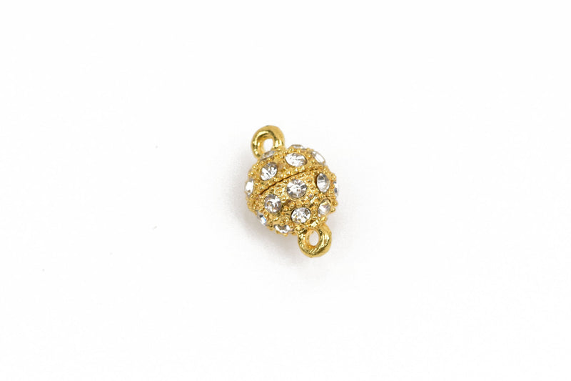 10mm Gold Magnetic Rhinestone Ball Clasp with Pave' RHINESTONES, 2 sets, fcl0234