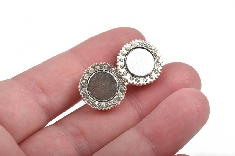 16mm Bright Silver Magnetic Rhinestone Ball Clasp with Pave' RHINESTONES, 2 sets, fcl0241