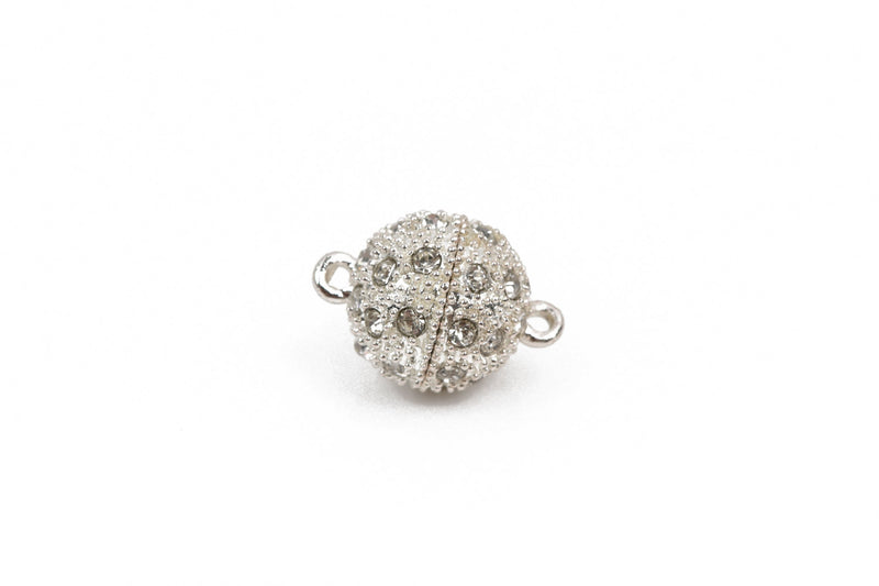 12mm Bright Silver Magnetic Rhinestone Ball Clasp with Pave' RHINESTONES, 2 sets, fcl0243