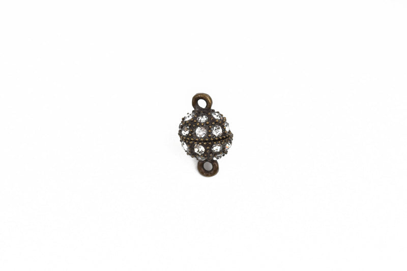 10mm Bronze Magnetic Rhinestone Ball Clasp with Pave' RHINESTONES, 2 sets, fcl0246