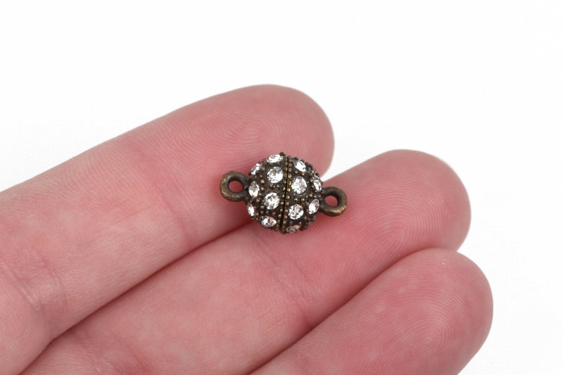 10mm Bronze Magnetic Rhinestone Ball Clasp with Pave' RHINESTONES, 2 sets, fcl0246