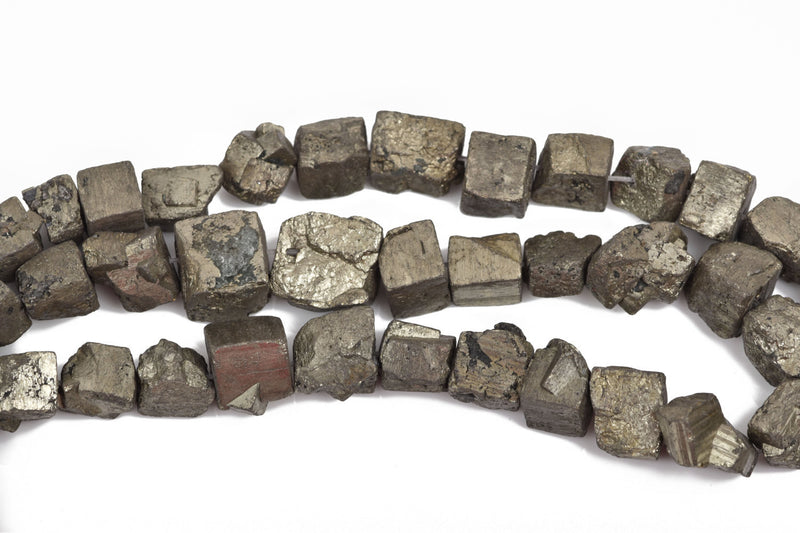 8mm-17mm Natural PYRITE Fools Gold Gemstone ROUGH Nugget CUBE Beads, full strand, about 30-35 beads, gpy0018