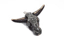 BULL LONGHORN Skull Pendant, Pave' Rhinestones, Resin Molded with silver bail, 2-3/4" wide cho0206