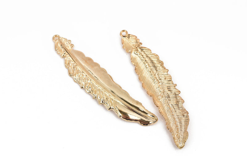 5 Light Gold FEATHER Charms, 77x16mm, 3" long chg0598