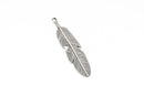 5 Silver FEATHER Charms, Oxidized Silver metal charms, Silver feather pendants, 61x15mm, 2-3/8" long chs2848
