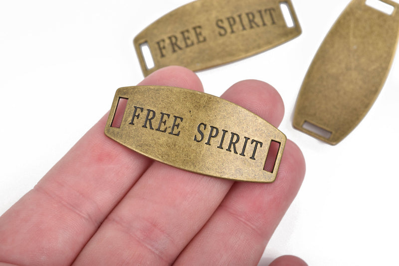 5 FREE SPIRIT Bracelet Connector Links, bronze bar charms, curved bracelet charms, 45x20mm, chb0519