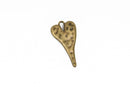 5 HEART Charm Pendants, hammered bronze metal, stylized elongated heart, 27x14mm, 1-1/8" long chb0521