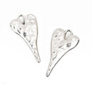 5 HEART Charm Pendants, hammered silver metal, stylized elongated heart, 27x14mm, 1-1/8" long chs2853