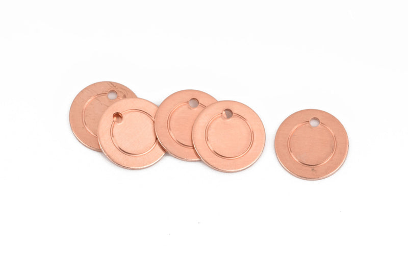 10 Copper Border Circle Disc Charm, metal stamping blanks, 13mm (1/2") 18 gauge, msb0415