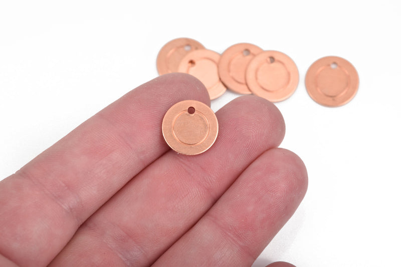 10 Copper Border Circle Disc Charm, metal stamping blanks, 13mm (1/2") 18 gauge, msb0415