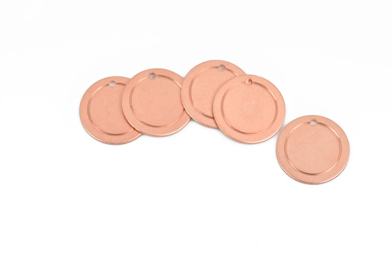 10 Copper Border Circle Disc Charm, metal stamping blanks, 19mm (3/4") 18 gauge, msb0412