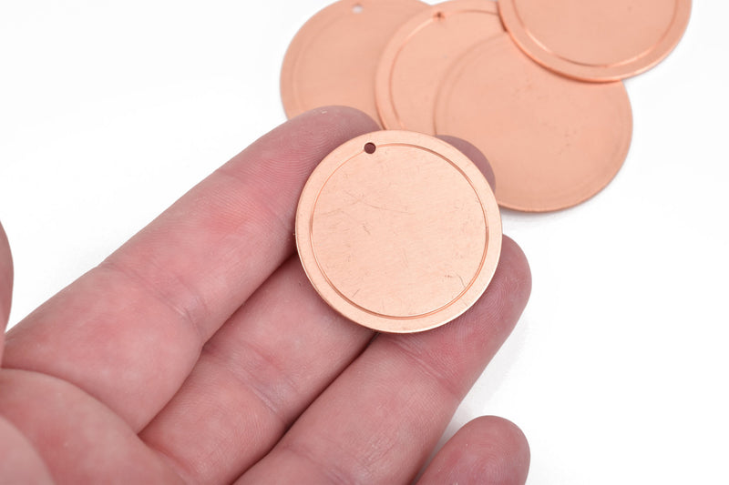 5 Copper Border Circle Disc Charm, metal stamping blanks, 32mm (1-1/4") 18 gauge, msb0414