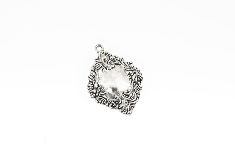 5 Antiqued Silver Charms, fancy Victorian floral design, frame charms, 42x30mm, chs2856