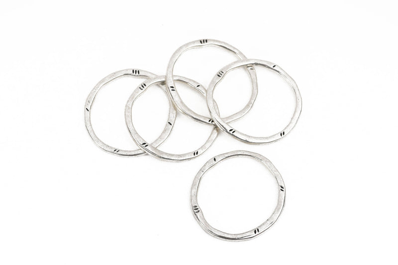 5 Silver Hammered Rings, Circle Washer Connector Links, Hammered Metal Charms, 32mm, chs2857