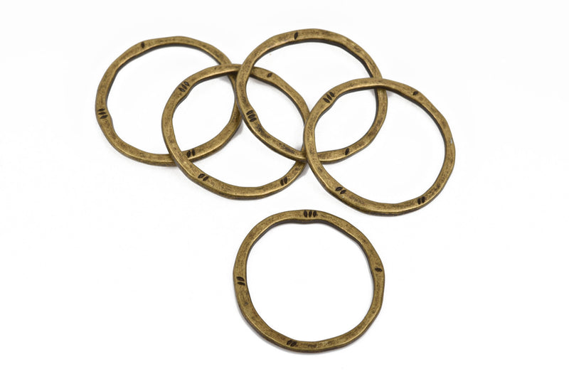 5 Bronze Hammered Rings, Circle Washer Connector Links, Hammered Metal Charms, 32mm, chb0523