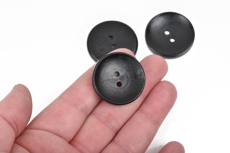 30 Large Black Wood Buttons, 30mm or 1-1/8" diameter 2 holes, black coat buttons, but0263