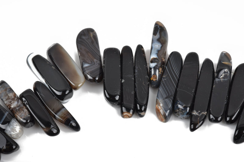 Black Brazilian AGATE Stick Beads, 3/4" to 2" natural banded agate gemstone, full strand, about 48-51 beads,  gag0305